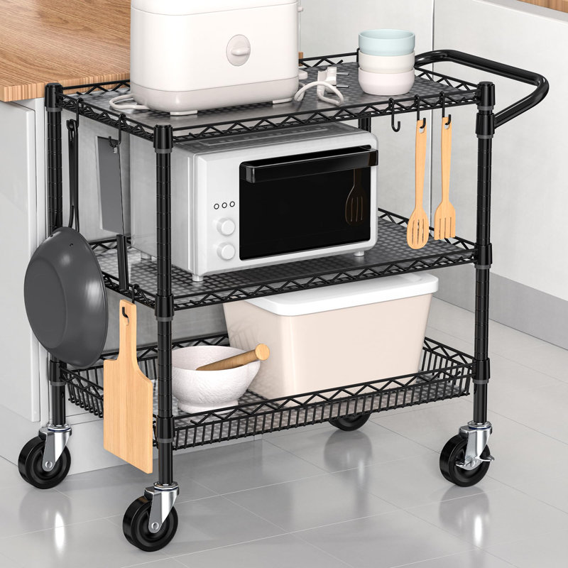 3-Tier Home Kitchen Storage Utility cart with handle-Black online